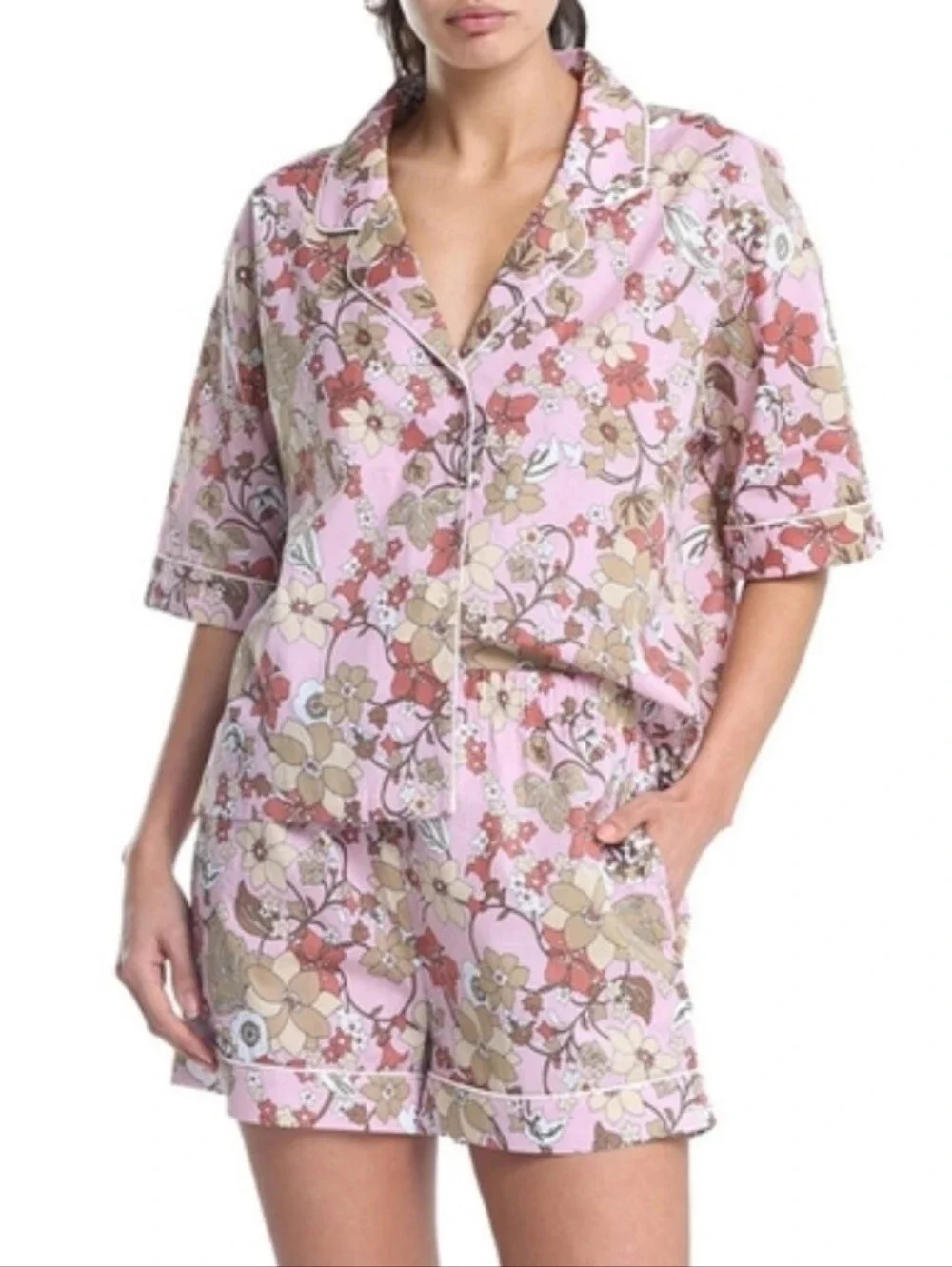 Papinelle x Karen Walker Light Pink Garden Floral Cotton Boxer PJ Set Size S